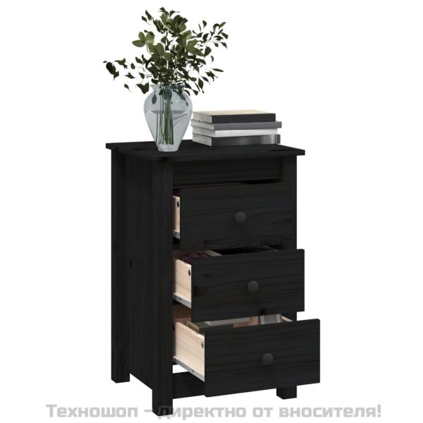 Нощни шкафчета, 2 бр, черни, 40x35x61,5 см, борово дърво масив