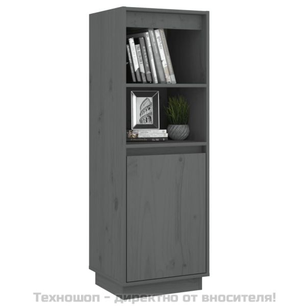 Висок шкаф, сив, 37x34x110 см, борово дърво масив