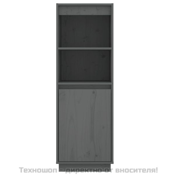 Висок шкаф, сив, 37x34x110 см, борово дърво масив