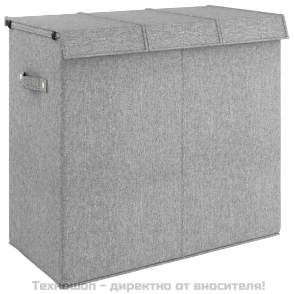 Сгъваем кош за пране, сив, 64,5x34,5x59 см, изкуствен лен