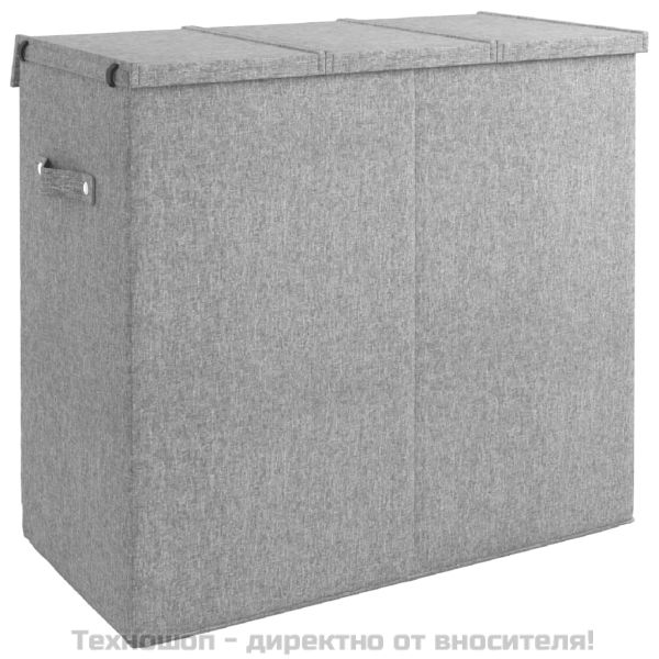 Сгъваем кош за пране, сив, 64,5x34,5x59 см, изкуствен лен