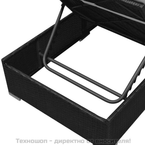 Градински комплект с възглавници, 3 части, черен полиратан