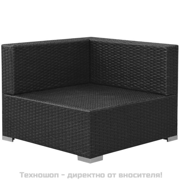 Градински комплект с възглавници, 3 части, черен полиратан