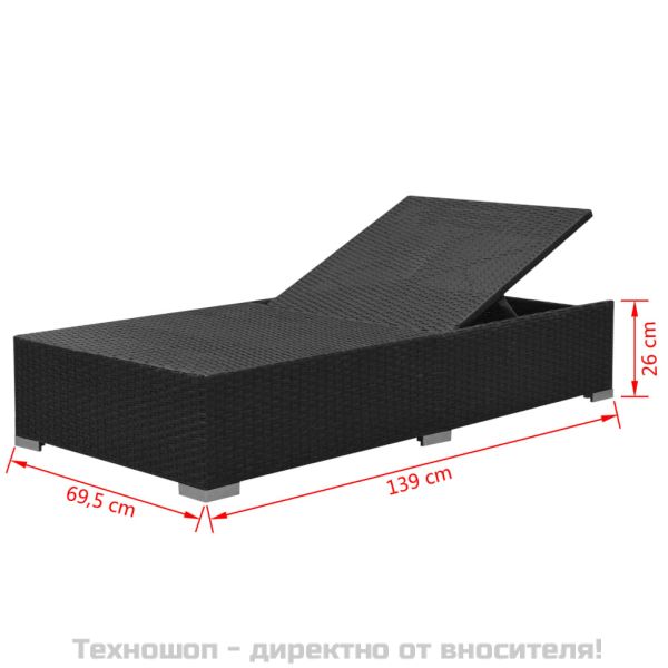 Градински комплект с възглавници, 3 части, черен полиратан