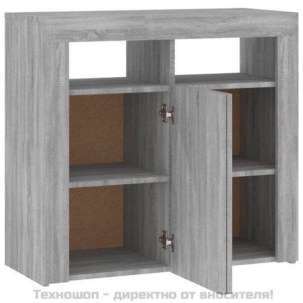 Сайдборд с LED светлини, сив сонома, 80x35x75 см