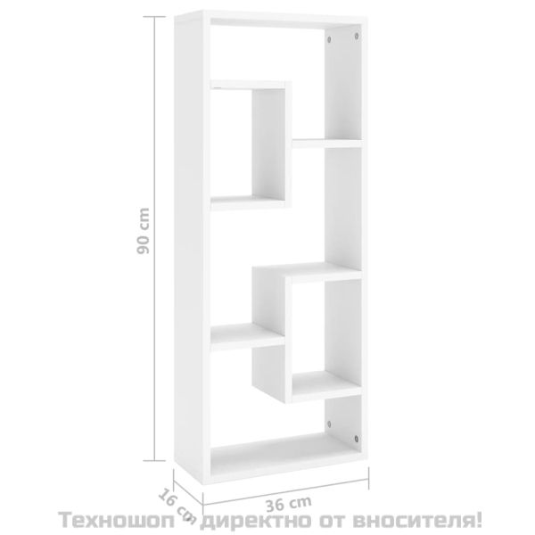 Стенен рафт, бял, 36x16x90 см, инженерно дърво