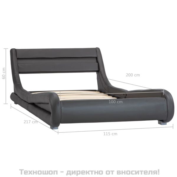 Рамка за легло с LED, сива, изкуствена кожа, 100x200 cм