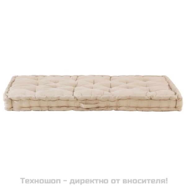 Палетна възглавница за под, памук, 120x80x10 см, бежова