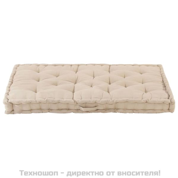 Палетна възглавница за под, памук, 120x80x10 см, бежова