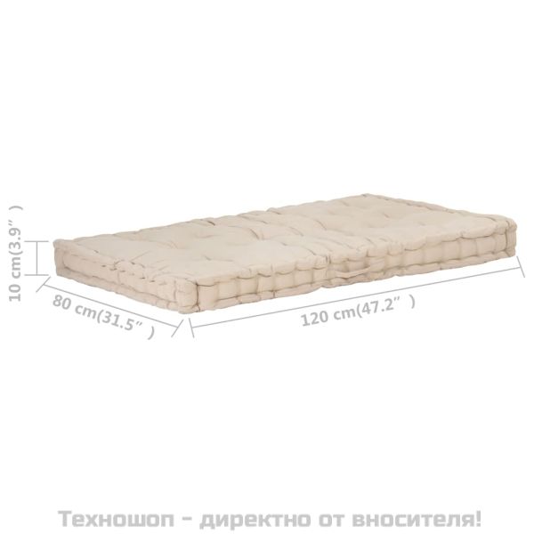 Палетна възглавница за под, памук, 120x80x10 см, бежова