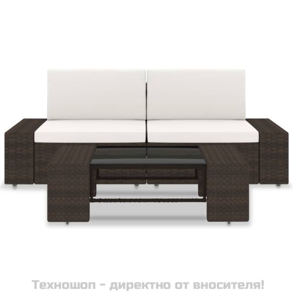 Градински комплект, 3 части, кафяв полиратан