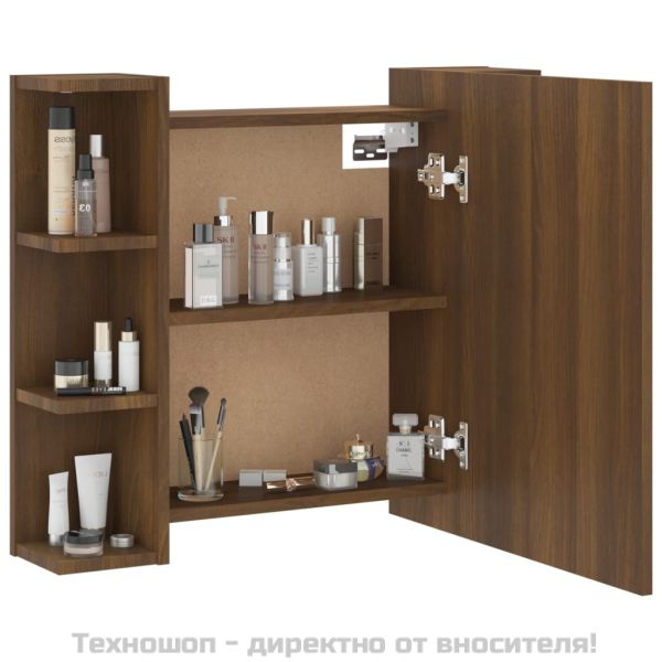 Огледален шкаф с LED, кафяв дъб, 70x16,5x60 см