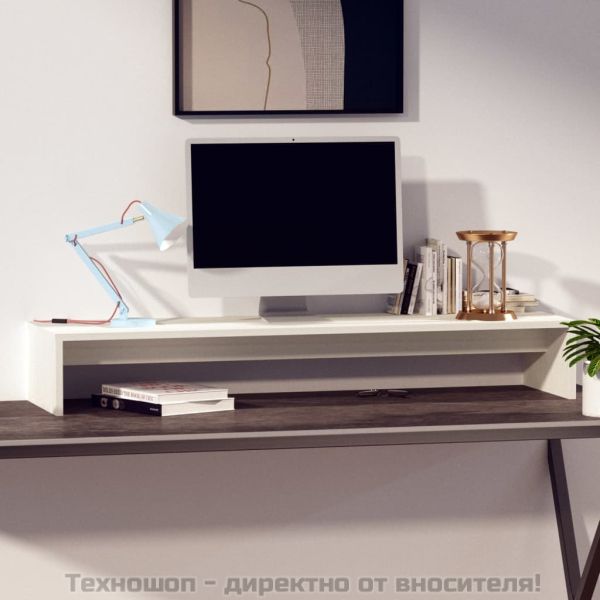 Поставка за монитор, бяла, 100x27x15 см, бор масив