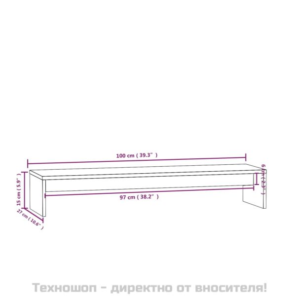 Поставка за монитор, бяла, 100x27x15 см, бор масив