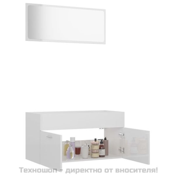 Комплект мебели за баня, бял гланц, инженерно дърво