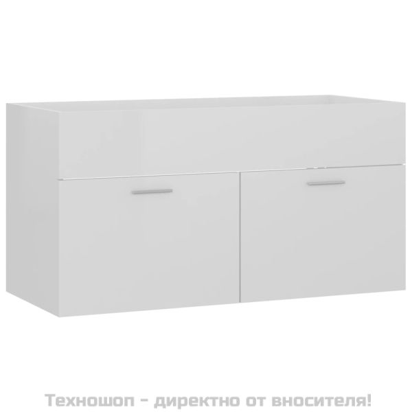 Комплект мебели за баня, бял гланц, инженерно дърво