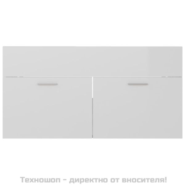 Комплект мебели за баня, бял гланц, инженерно дърво