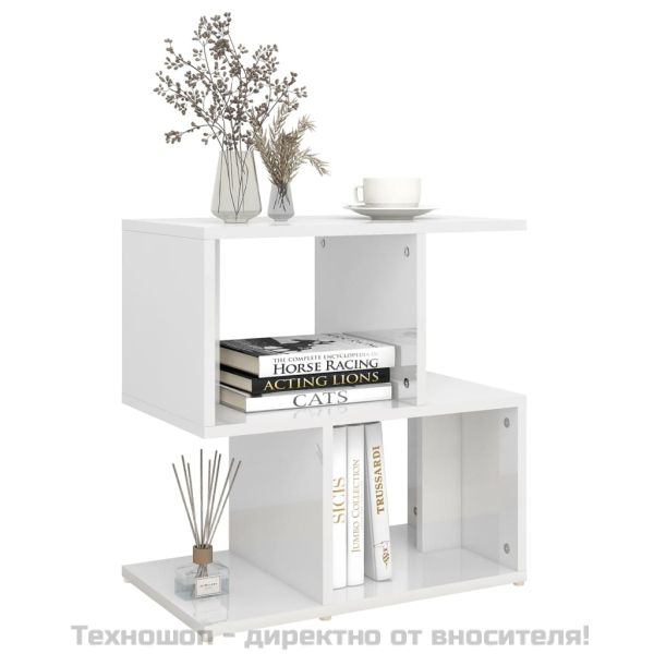 Нощно шкафче, бял гланц, 50x30x51,5 см, инженерно дърво