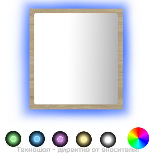 LED огледало за баня, дъб сонома, 40x8,5x37 см, акрил