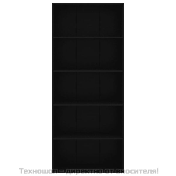 5-етажна библиотека, черна, 80x30x189 см, инженерно дърво