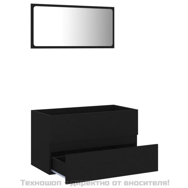 Комплект мебели за баня от 2 части, черен, инженерно дърво