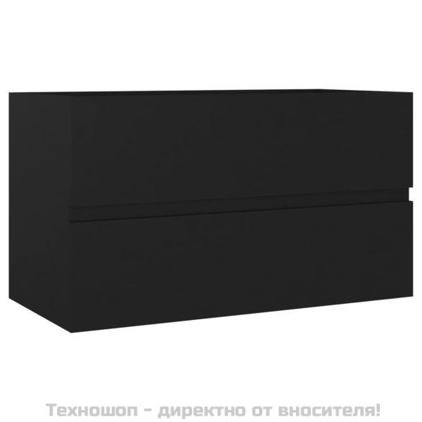 Комплект мебели за баня от 2 части, черен, инженерно дърво