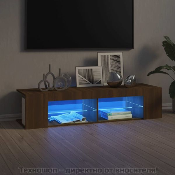 ТВ шкаф с LED осветление, кафяв дъб, 135x39x30 см