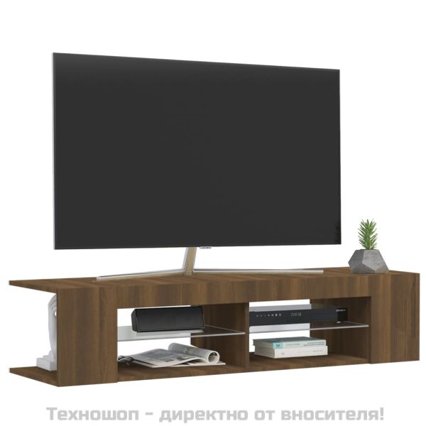 ТВ шкаф с LED осветление, кафяв дъб, 135x39x30 см