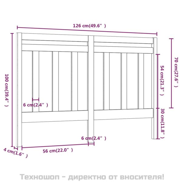 Горна табла за легло, черна, 126x4x100 см, бор масив