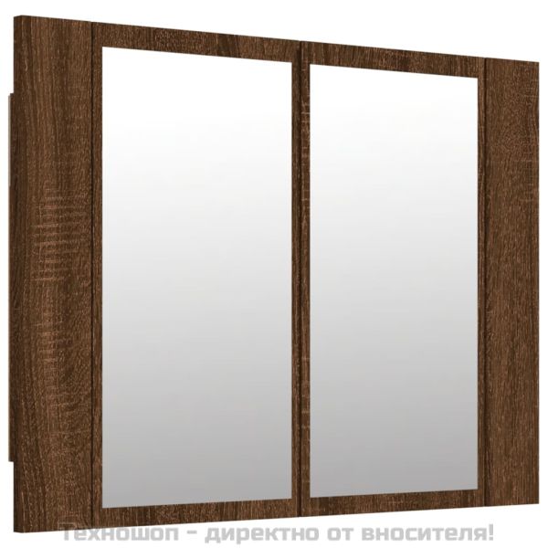 LED огледален шкаф, кафяв дъб, 60x12x45 см, инженерно дърво