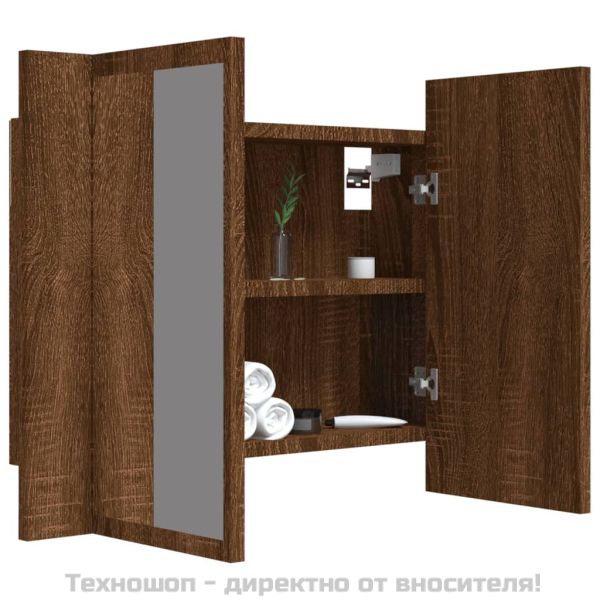 LED огледален шкаф, кафяв дъб, 60x12x45 см, инженерно дърво