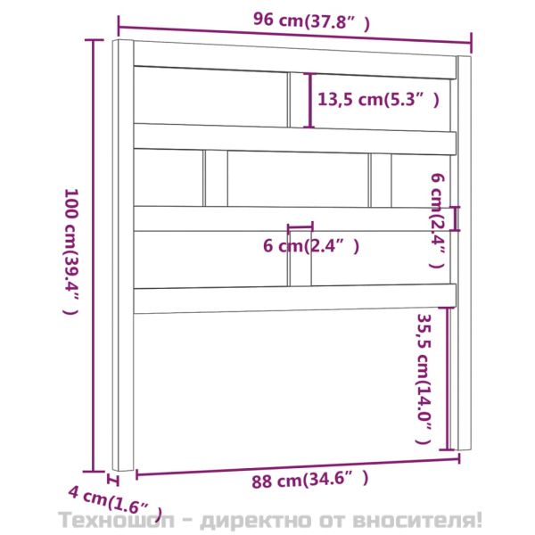 Горна табла за легло, черна, 96x4x100 см, бор масив