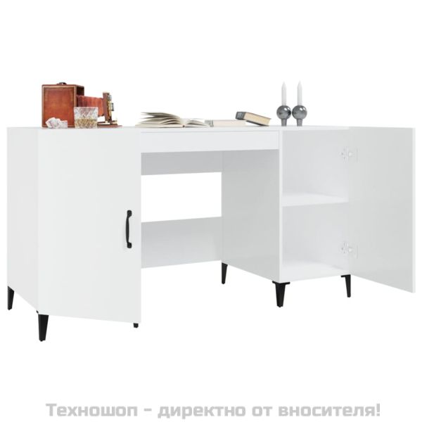 Бюро, бял гланц, 140x50x75 см, инженерно дърво