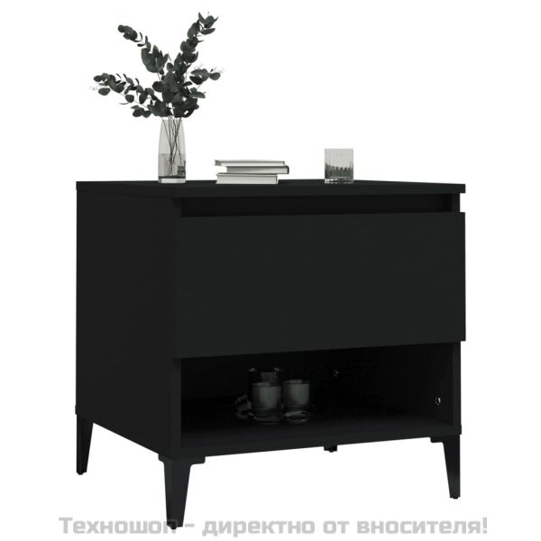 Странична маса, черна, 50x46x50 см, инженерно дърво