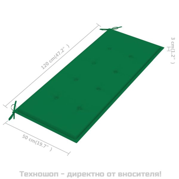 Възглавница за градинска пейка зелена 120x50x4 см оксфорд плат