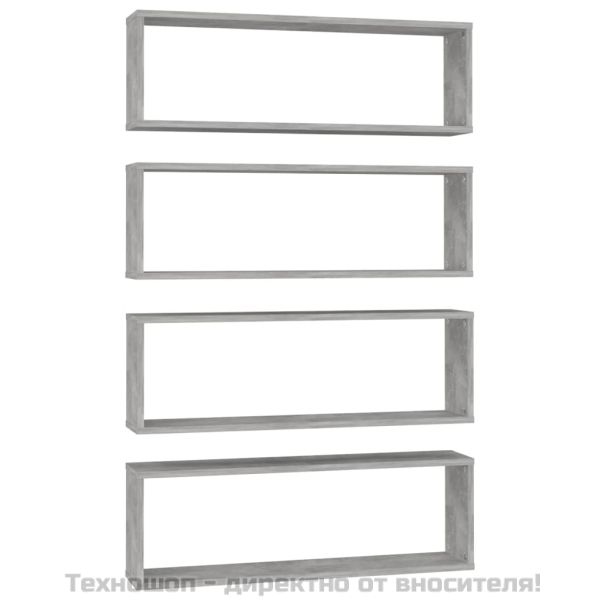 Стенни рафтове 4 бр бетонно сиви 80x15x26,5 см инженерно дърво