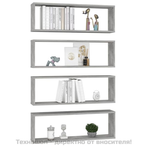 Стенни рафтове 4 бр бетонно сиви 80x15x26,5 см инженерно дърво