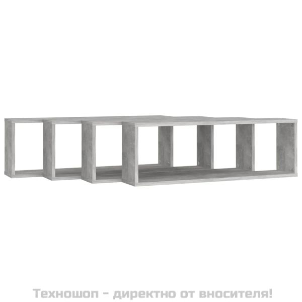 Стенни рафтове 4 бр бетонно сиви 80x15x26,5 см инженерно дърво