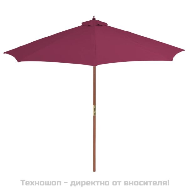 Градински чадър с дървен прът, 300 см, бордо червен