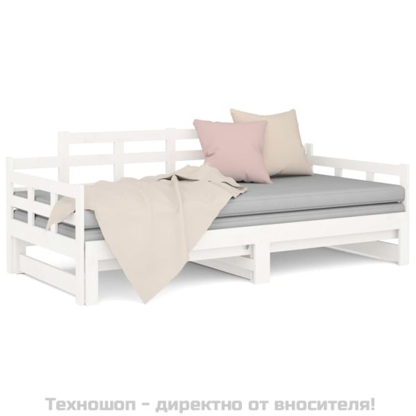 Разтегателна кушетка, бяла, борово дърво масив, 2x(90x190) см