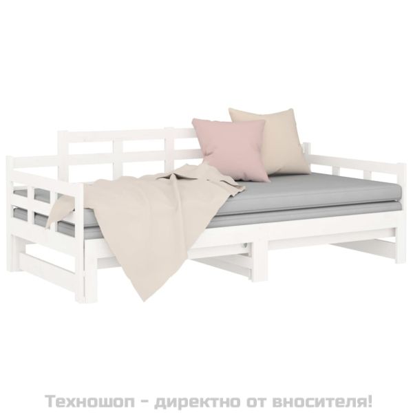 Разтегателна кушетка, бяла, борово дърво масив, 2x(90x190) см