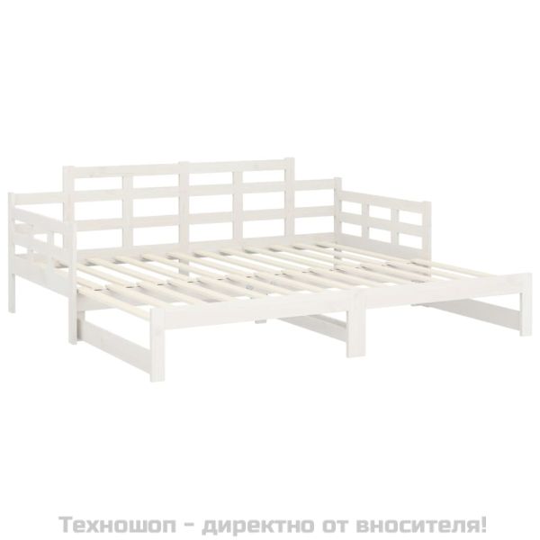 Разтегателна кушетка, бяла, борово дърво масив, 2x(90x190) см