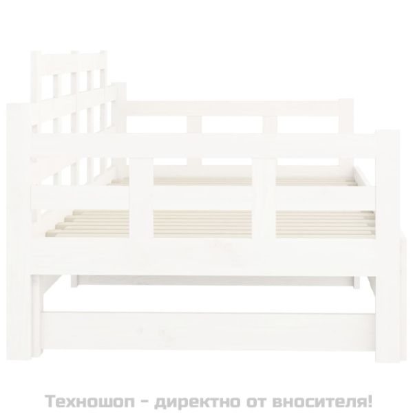 Разтегателна кушетка, бяла, борово дърво масив, 2x(90x190) см