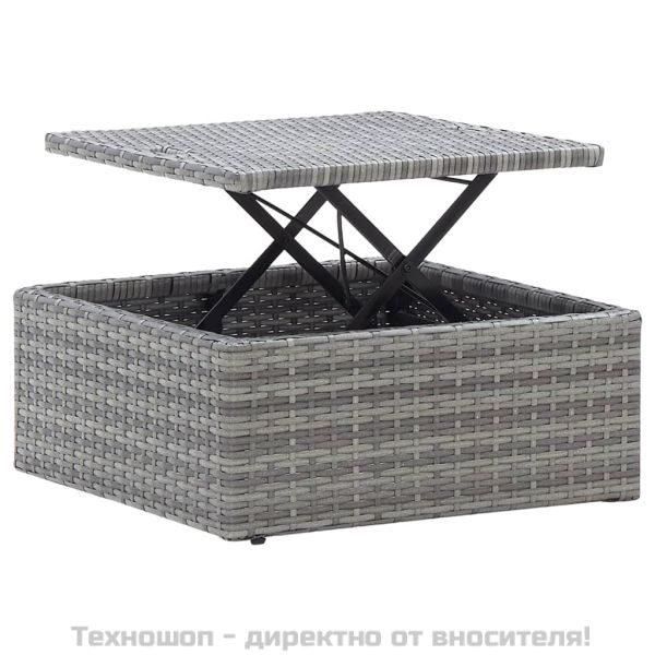 Градинско лаундж легло със сенник смесено сиво полиратан