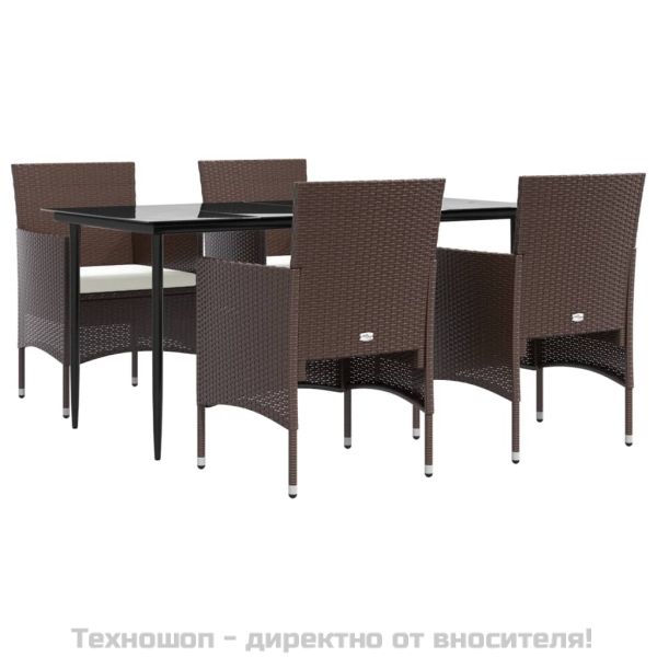 Градински трапезен комплект с възглавници 5 части, кафяво/черно