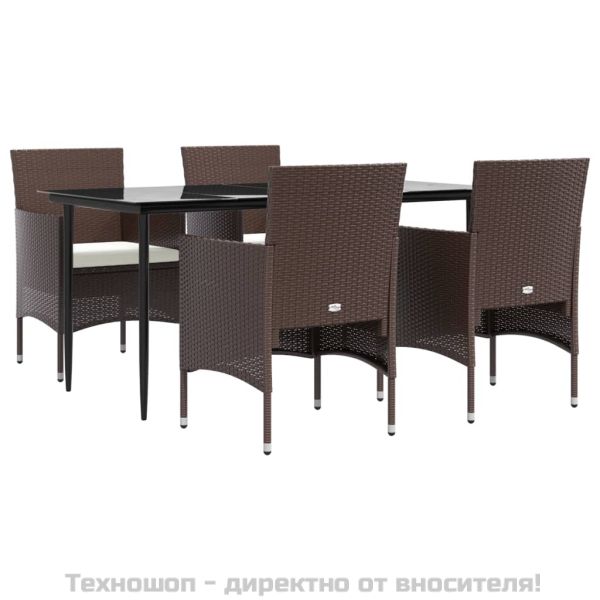 Градински трапезен комплект с възглавници 5 части, кафяво/черно