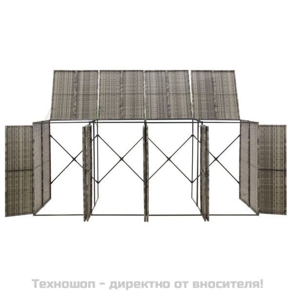 Четворен навес за кошове за боклук сив 274x80x117 см полиратан
