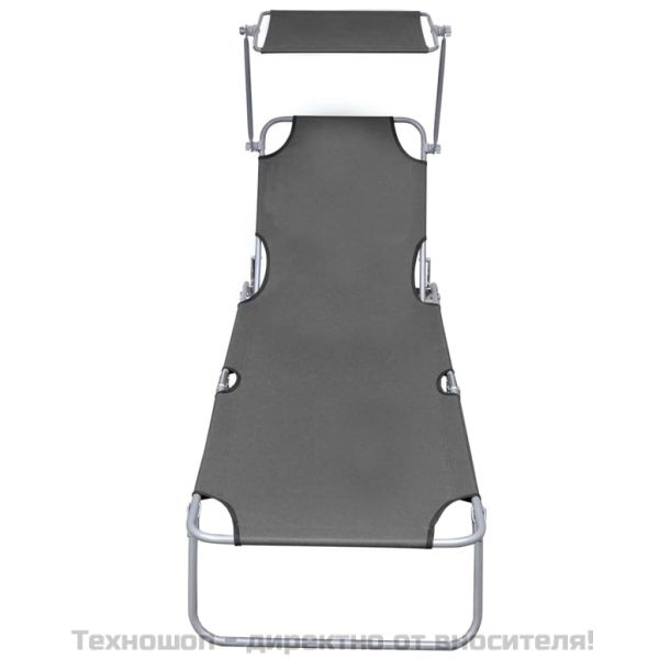 Сгъваем шезлонг със сенник, стомана, сив