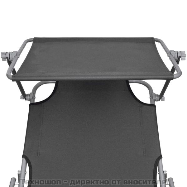 Сгъваем шезлонг със сенник, стомана, сив