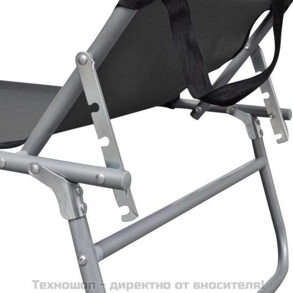 Сгъваем шезлонг със сенник, стомана, сив